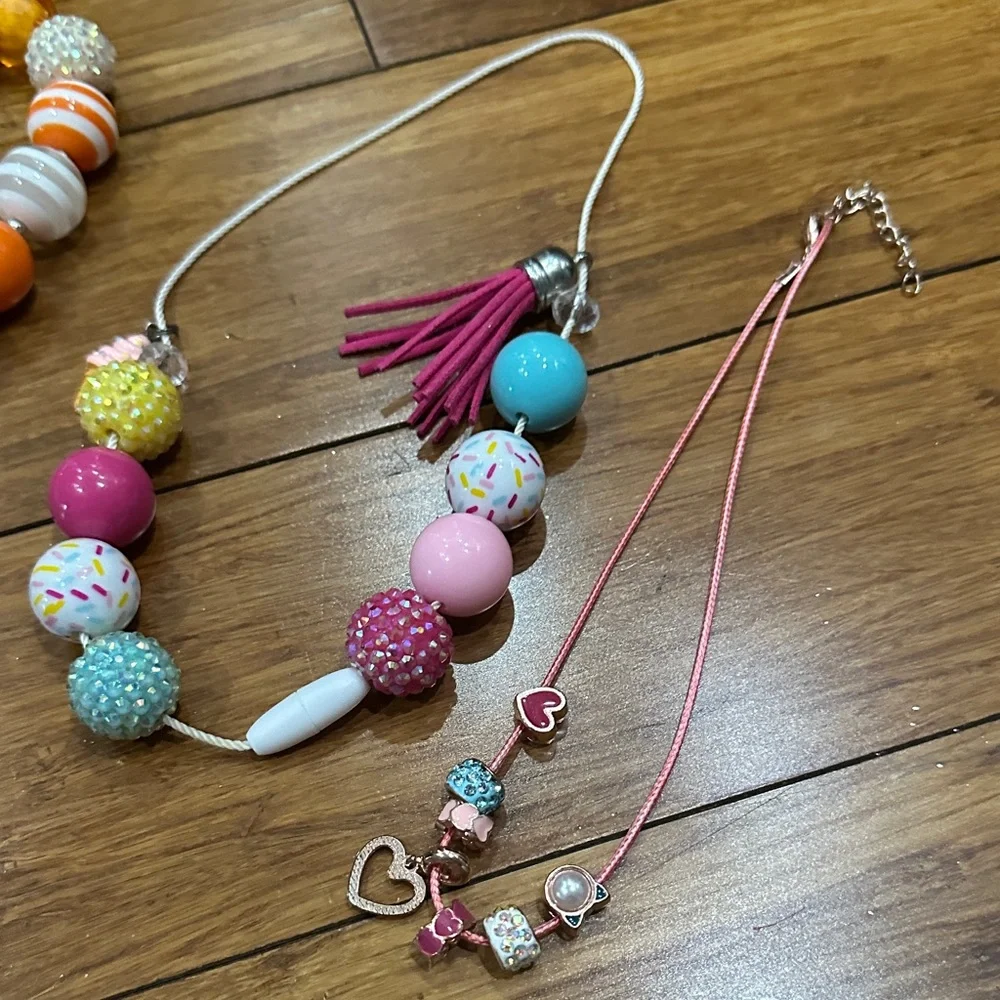 Vibrant Kids Beaded Necklace Set with Pink and Orange Accents